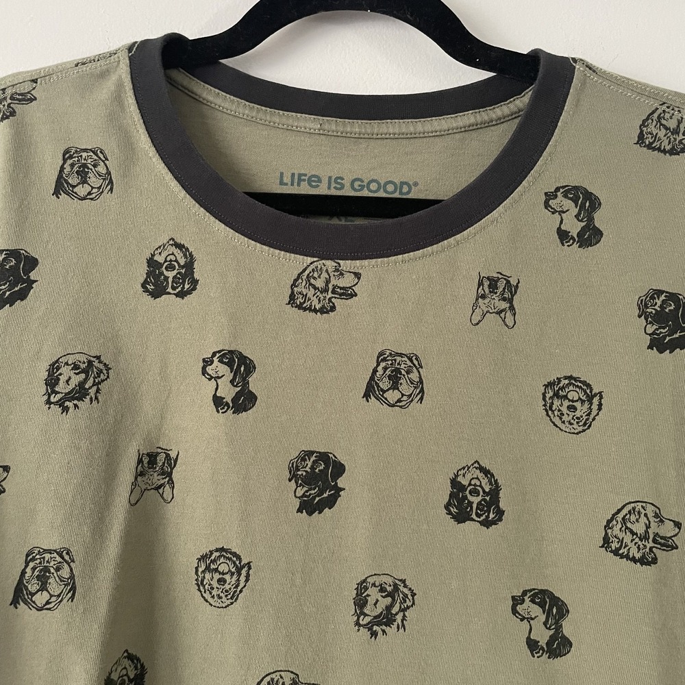 Life is Good Womens Boxy Crusher Tee Dog Graphic Green XL Novelty All Over Print - Picture 4 of 10
